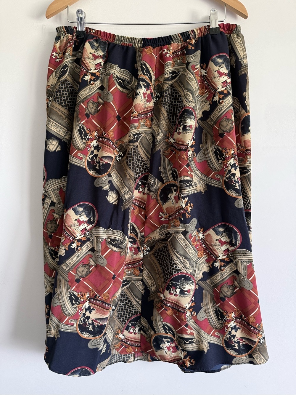 Vintage Navy, Red and Print Midi Skirt